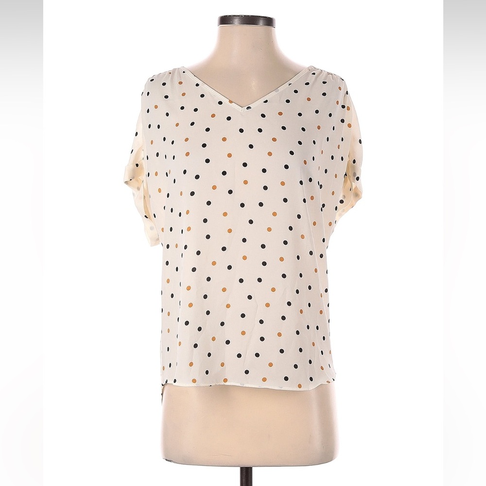 LOFT Cream Polka Dot V-Neck Blouse